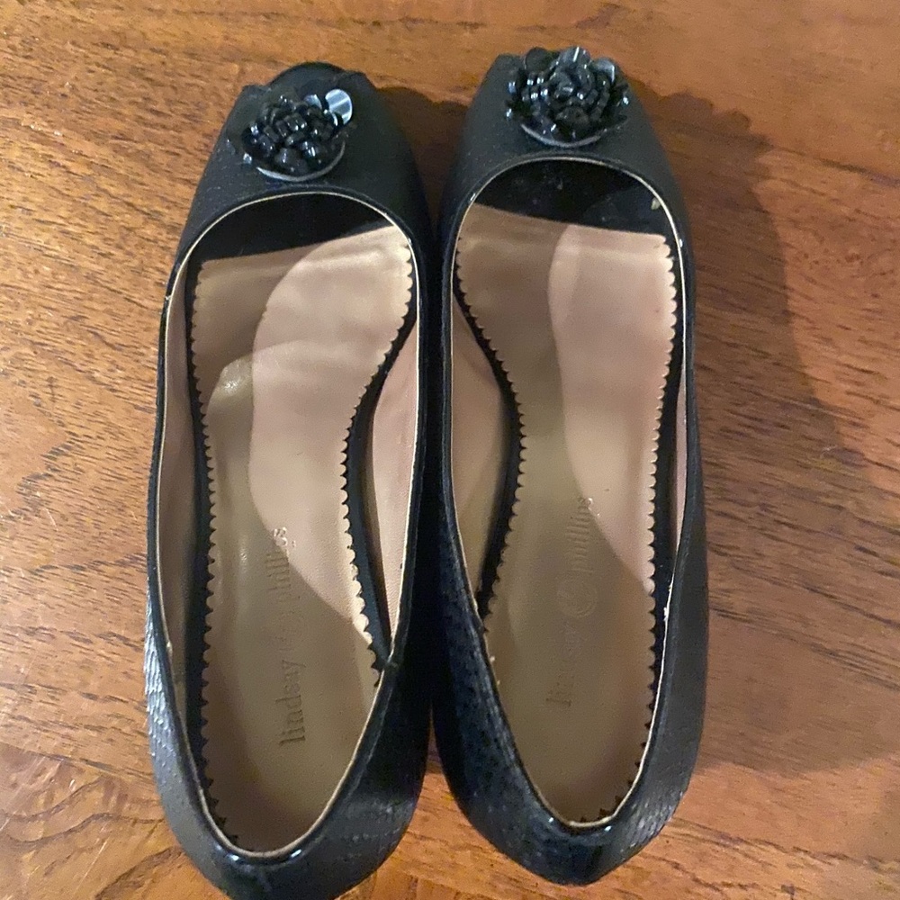 Lindsay Phillips Peep Toe Black Python Wedge - 10 - image 4